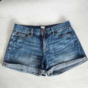 J.Crew Denim Shorts Size 6 Blue Jean Shorts Mid Rise Cuffed Hem 100% Cotton